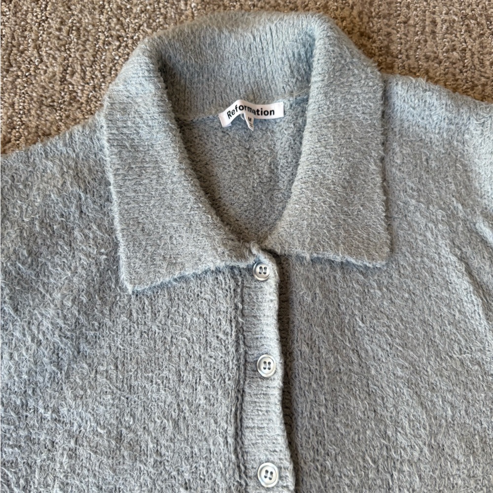 Reformation Medium Light Blue Collared Shirt Slee… - image 2